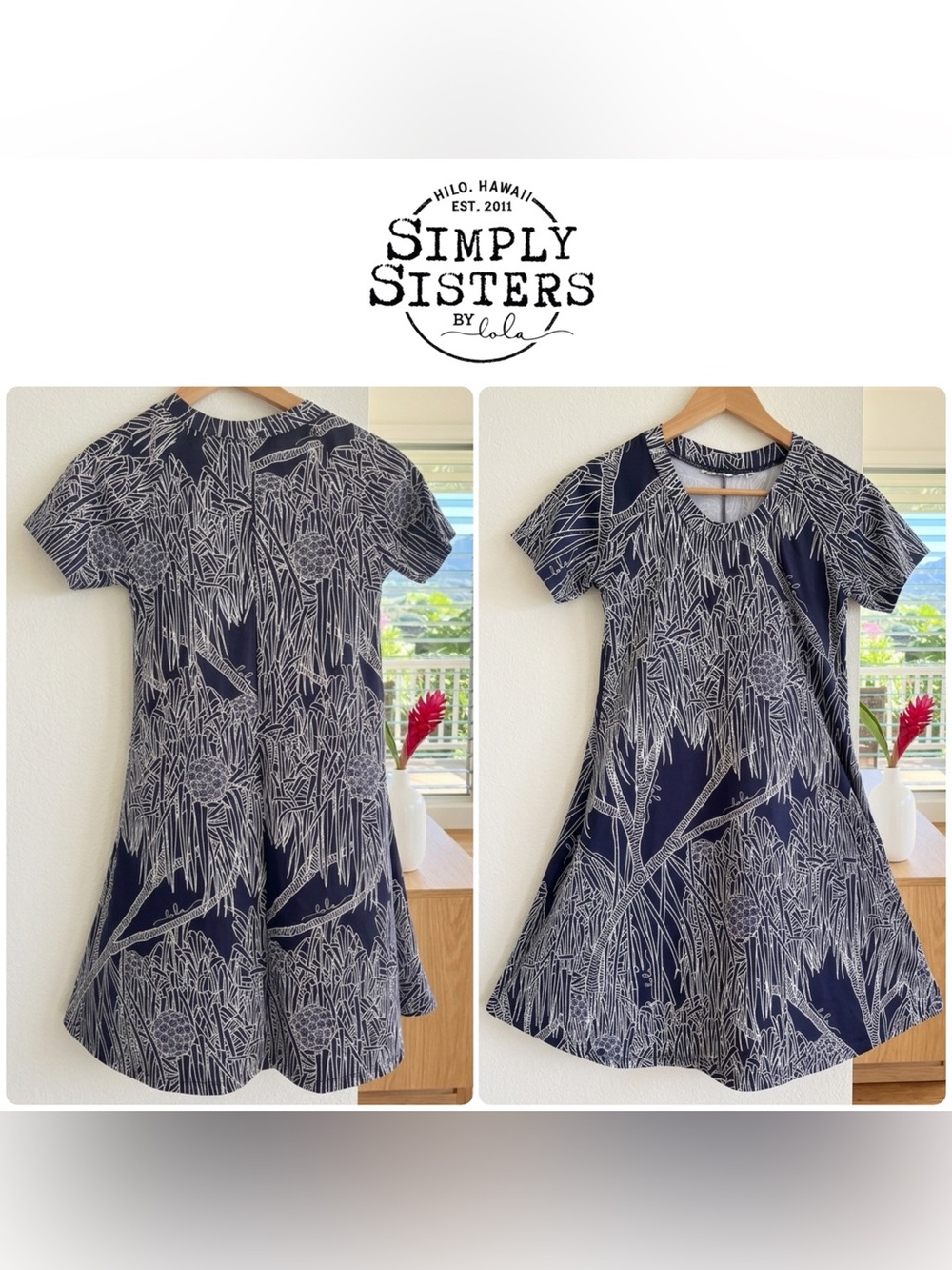 Simply Sisters Lola Miller Designs • Hilo • Hawaii • Blue & White • Lauhala • XS